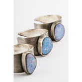 Oxidized Sterling Silver Opal Ring: Adjustable Textured Band