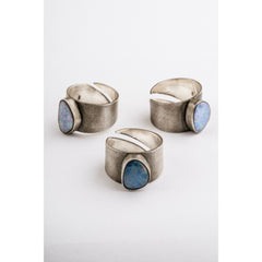Oxidized Sterling Silver Opal Ring: Adjustable Textured Band