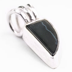Small Onyx triangle tooth - Sterling 925 Silver Setting - Crystal Pendant Neckpiece