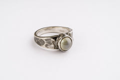 Hammered Cats Eye Moonstone Ring - Oxidized Sterling Silver Band