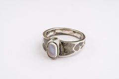 Cats Eye Moonstone Sterling Silver Ring - Hammered Oxidized Band