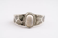 Cats Eye Moonstone Sterling Silver Ring - Hammered Oxidized Band