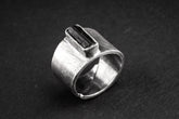 Made to order - Raw Black Tourmaline - Adjustable Unisex Ring - Size US 5-12 - Sterling Silver - Solid Brush Textured & Oxidised