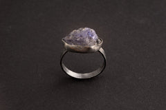 Raw Tanzanite Sterling Silver Ring - Hammered Band, US Size 8