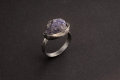 Raw Tanzanite Ring 925 Sterling Silver Hand Hammered Band December Birthstone Throat Third Eye Crown Gift US Size 8