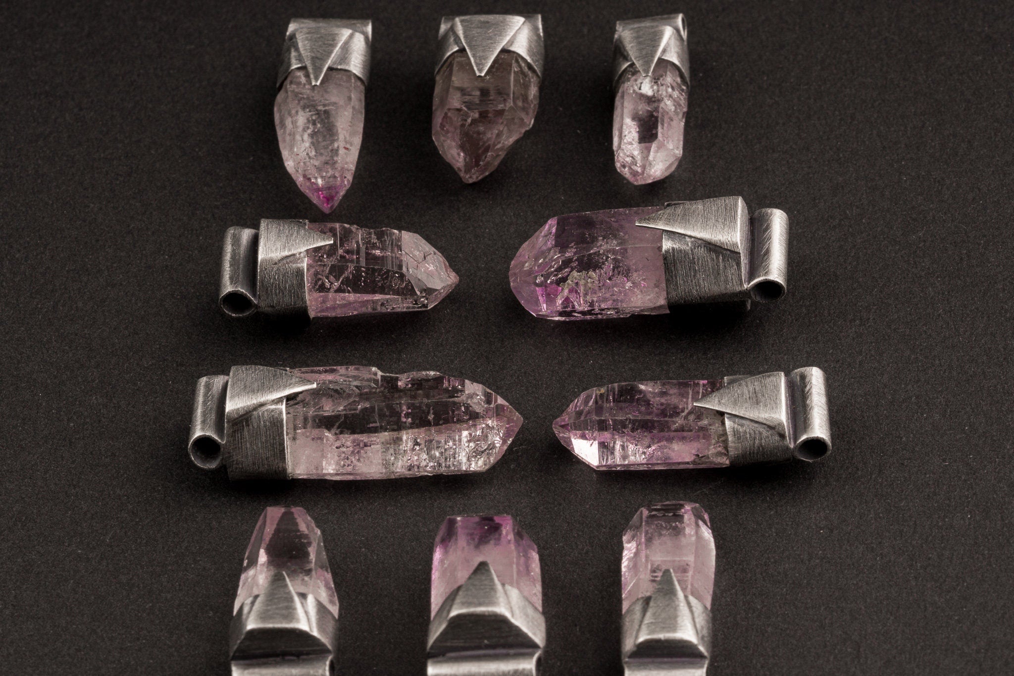Vera Cruz Amethyst Stack Pendant 925 Sterling Silver Oxidized Crystal Necklace Third Eye Crown Chakra Gift