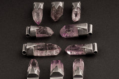 Vera Cruz Amethyst Stack Pendant 925 Sterling Silver Oxidized Crystal Necklace Third Eye Crown Chakra Gift