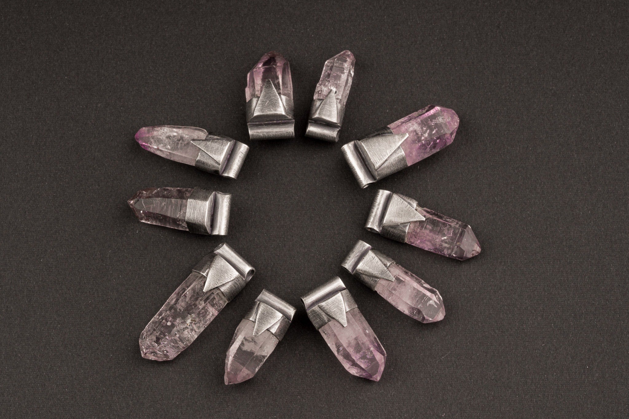 Vera Cruz Amethyst Stack Pendant 925 Sterling Silver Oxidized Crystal Necklace Third Eye Crown Chakra Gift