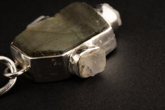 Raw Labradorite Moonstone Pendant: Hammered Sterling Silver Healing Necklace