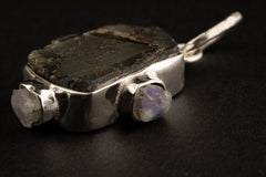 Raw Labradorite Moonstone Pendant: Hammered Sterling Silver Healing Necklace