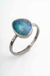 Australian Opal Doublet Ring: Sterling Silver Textured Band (Size 4-12 US)