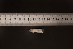 Vera Cruz Amethyst Stack Pendant shown beside a ruler for scale with 2.5 mm tubular bail and oxidized silver cap.