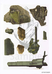 Vintage Epidote Crystal Print: Antique Watercolor Mineralogy Illustration (Digital Download)