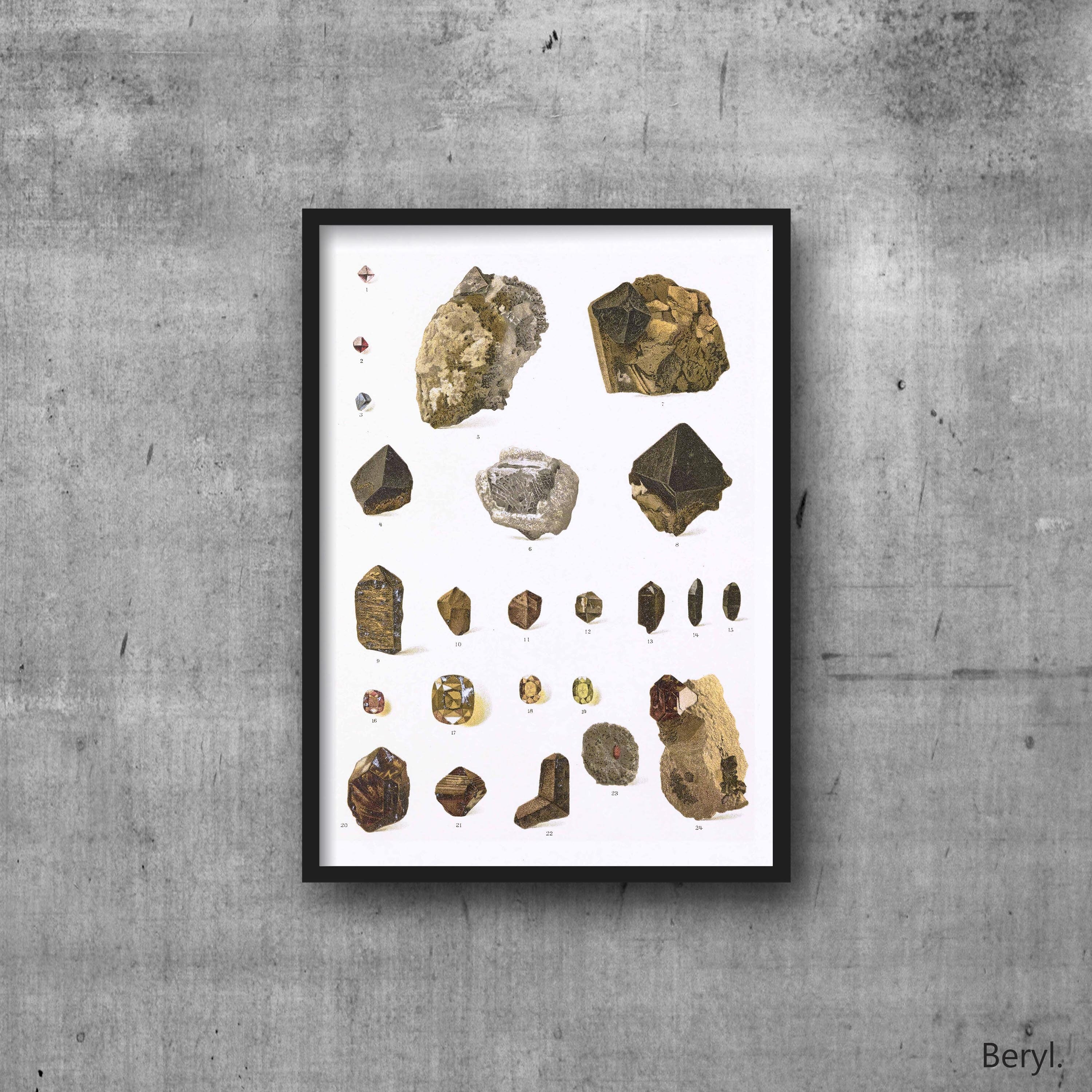 Vintage Mineralogy Print: Beryl Aquamarine Watercolor Illustration (Digital Download)