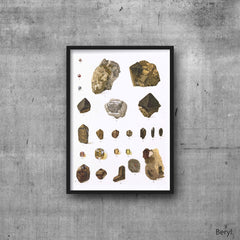 Vintage Mineralogy Print: Beryl Aquamarine Watercolor Illustration (Digital Download)