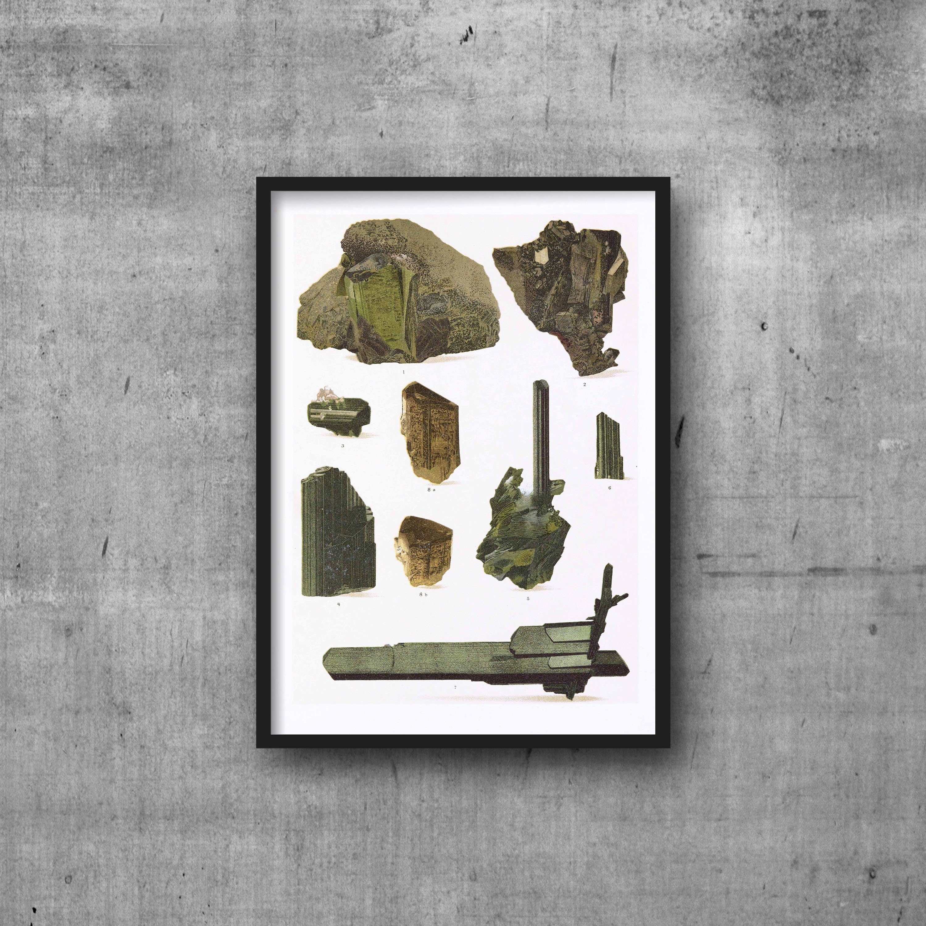 Vintage Epidote Crystal Print: Antique Watercolor Mineralogy Illustration (Digital Download)