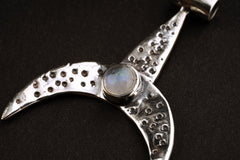 Oxidized Sterling Silver Crescent Moonstone Pendant: Whale Fin Design
