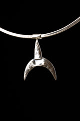 Oxidized Sterling Silver Crescent Moon Pendant: Blue Moonstone, Hemp Cord