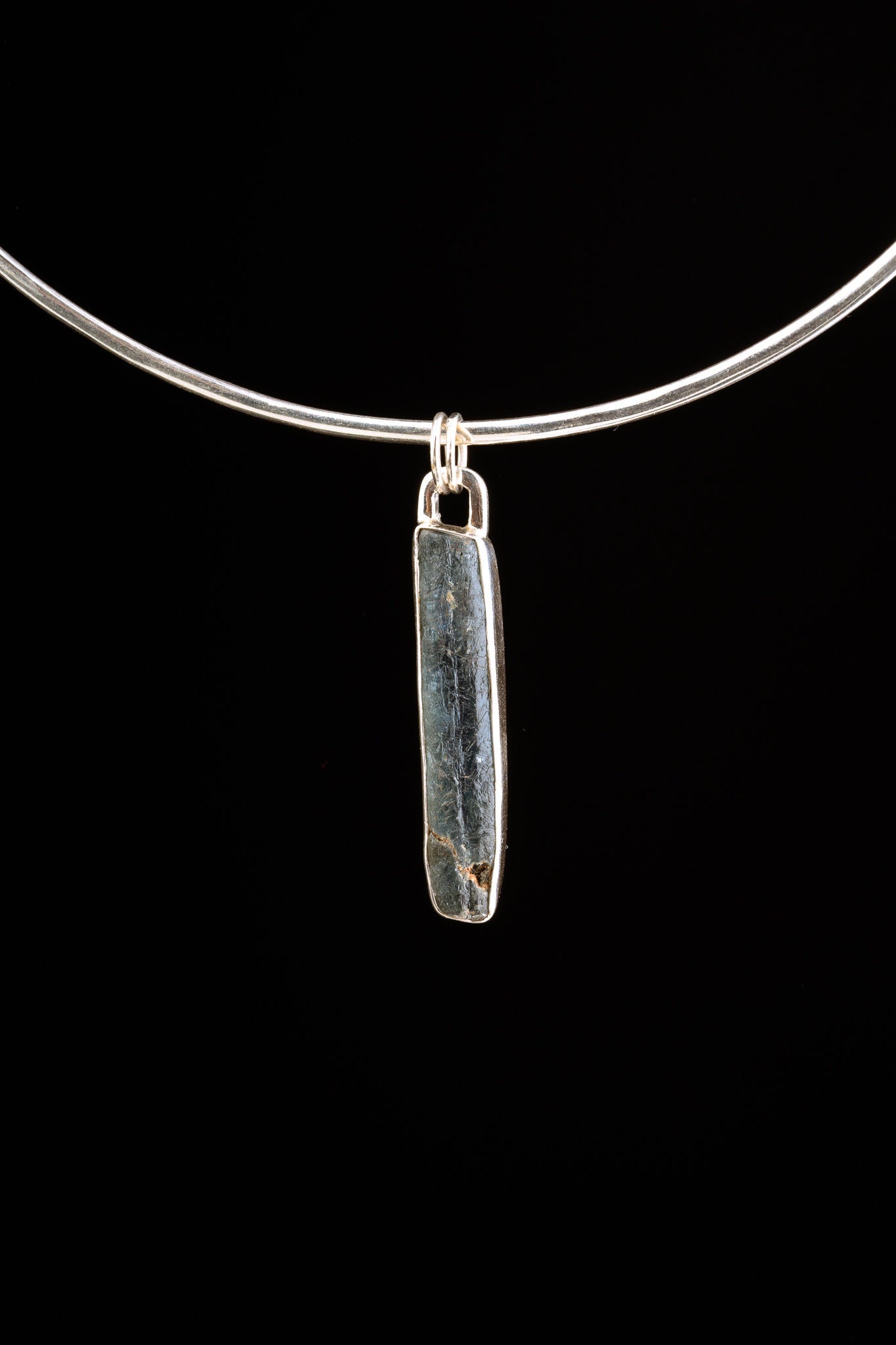 Raw Aqua Australian Ocean Kyanite with mica inclusions - Sterling Silver - Crystal Pendant Necklace