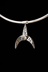 Oxidized Sterling Silver Crescent Moon Pendant: Blue Moonstone, Hemp Cord