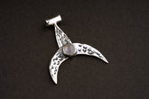 Oxidized Sterling Silver Crescent Moon Pendant: Blue Moonstone, Hemp Cord