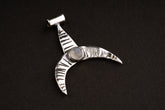 Oxidized Sterling Silver Crescent Moon Pendant: Blue Moonstone Whale Fin