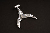 Oxidized Sterling Silver Crescent Moon Pendant: Blue Moonstone Whale Fin