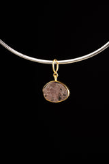 Oval shaped raw Indian Ruby with record keepers & black Mica inclusions Pendant - Gold Plated Sterling Silver - Crystal Necklace
