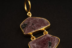 Ruby Record Keeper Pendant 925 Silver 16k Gold Plated Raw Indian Ruby Mica Inclusion Root Heart Chakra Gift
