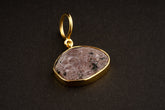 Oval shaped raw Indian Ruby with record keepers & black Mica inclusions Pendant - Gold Plated Sterling Silver - Crystal Necklace