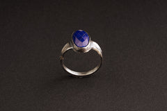 Faceted Lapis Lazuli Ring: Hammered Oxidized 925 Sterling Silver, Size 12.5