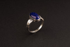 Faceted Lapis Lazuli Ring: Hammered Oxidized 925 Sterling Silver, Size 12.5