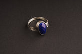 Faceted Lapis Lazuli Ring: Hammered Oxidized 925 Sterling Silver, Size 12.5
