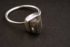 Size US 5 - Blue rinde Raw Watermelon Tourmaline - Fine 925 Sterling Silver Round Ring Band -