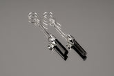 Tourmaline Herkimer Diamond long dangle earring in 925 sterling silver with black crystal and clear quartz detail.