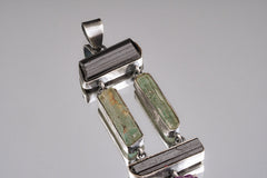 Raw Black Tourmaline Aquamarine Amethyst Sterling Silver Pendant