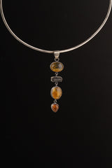 Earthy 4 Piece Ethiopian Opal And Black Tourmaline - Textured oxidised Sterling Silver - Crystal Pendant