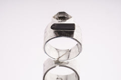 Hammered Sterling Silver Ring: Raw Black Tourmaline & Herkimer Diamond, Adjustable