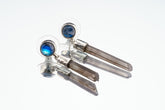 Handmade 925 sterling silver Australian Smoky Quartz and Labradorite drop earrings shown on a light background, with long smoky crystal dangles.