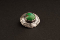 Green Turquoise Shield Pendant: Oxidized Sterling Silver, Handmade