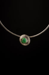 Green Turquoise Shield Pendant: Oxidized Sterling Silver, Handmade