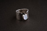 Blue Moonstone Ring 925 Sterling Silver Hammered Wide Band June Birthstone Third Eye Chakra Cancer Libra Gift