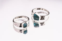 Raw Blue Apatite Ring: Hammered Sterling Silver Crystal Band