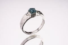 Apatite Ring 925 Sterling Silver Semi Rough Blue Crystal Textured Band Throat Chakra Gemini Handmade Gemstone Jewelry