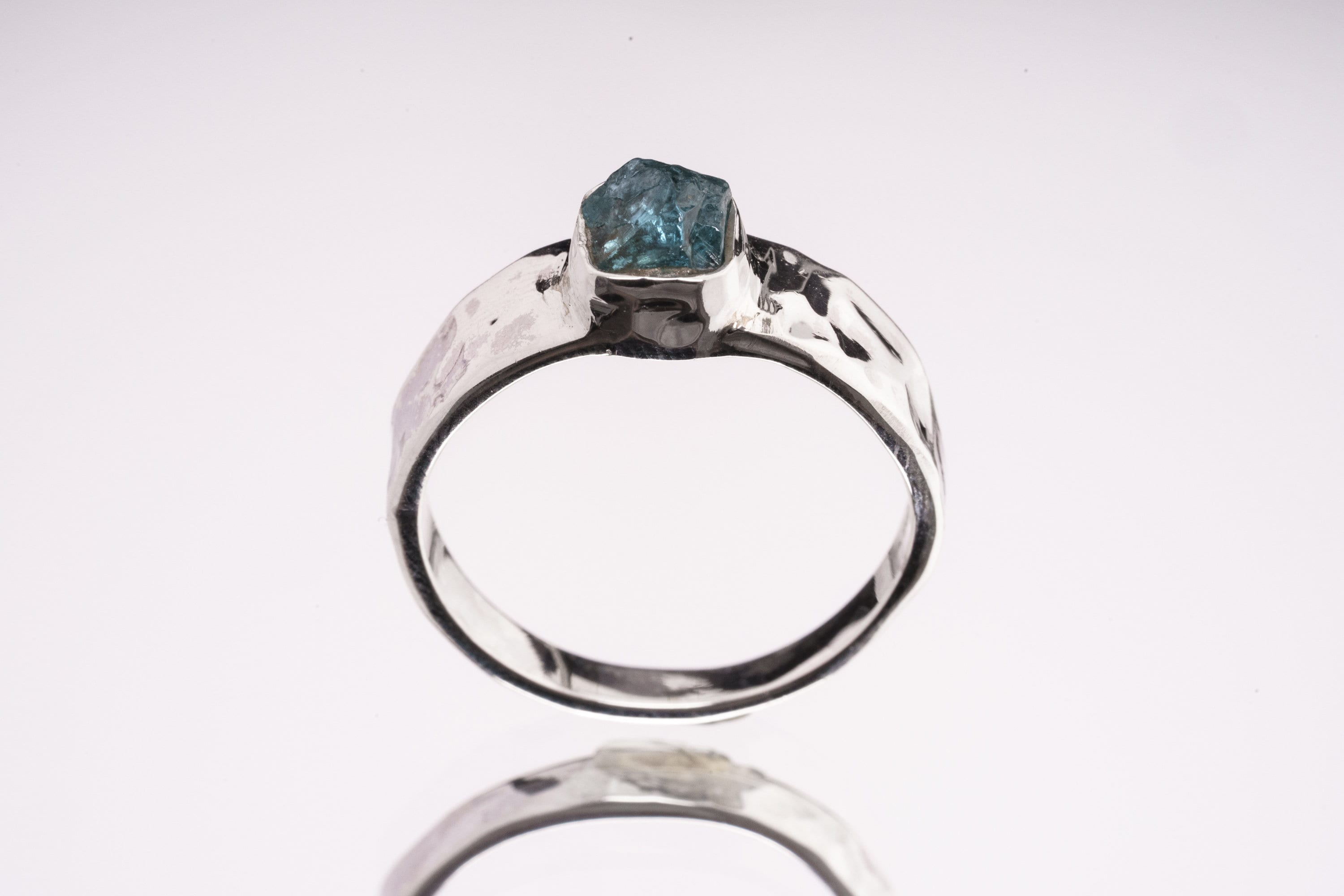 Apatite Ring 925 Sterling Silver Semi Rough Blue Crystal Textured Band Throat Chakra Gemini Handmade Gemstone Jewelry
