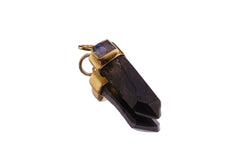 Smokey Lemurian Quartz & Raw Moonstone Pendant: Gold Plated Sterling Silver
