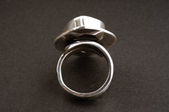 Ammonite Fossil Ring: Adjustable Sterling Silver Textured Band