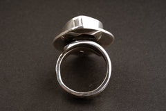 Ammonite Fossil Ring 925 Sterling Silver Adjustable Ring Hammered Brass Detail Ancient Earth Pisces Jewelry Gift