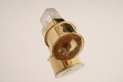 Gold-plated brass capsule pendant shown from the side with Rutilated Quartz top and secure keepsake vessel form.
