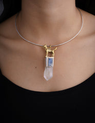 Himalayan Quartz & Kyanite Pendant: Sterling Silver Dog Amulet